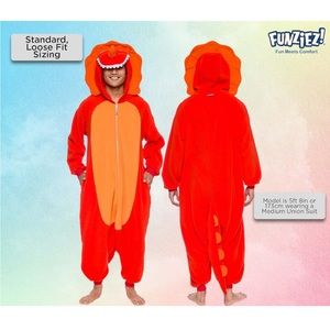 Orange triceratops dinosaur onesie pajamas/costume